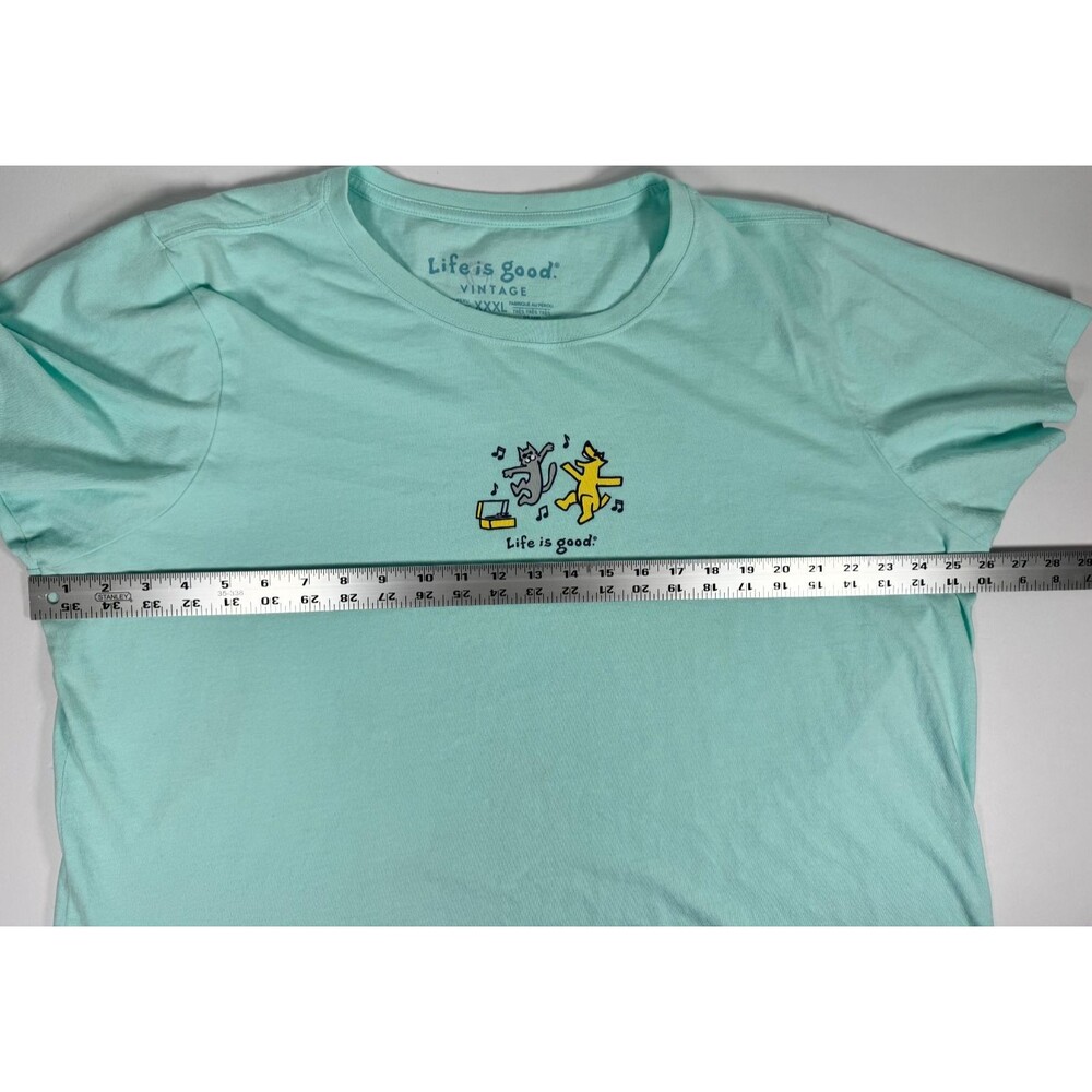 Life is Good Vintage T Shirt Womens‎ XXXL 3XL Aqua Blue Dancing Dogs Music Tee - Picture 8 of 12